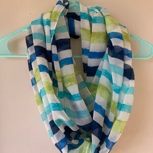 Calvin Klein Striped Scarf in Blue, Teal & Lime